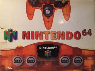 The picture of the Nintendo 64 Clear Orange (Europe) bundle
