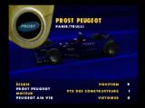 Ecran de choix de l'écurie du jeu F1 World Grand Prix II sur Nintendo 64. Prost-Peugeot et son petit point gagné dans l'année, que de souvenirs !