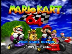 Ecran titre du jeu Mario Kart 64, lorsque on a pas encore gagné toutes les coupes ! (Mario Kart 64)