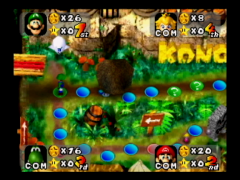 Un aperçu du plateau de jeu de la jungle de la Donkey Kong. On y voit Boo qui peut aller piquer des étoiles aux autres ! (Mario Party)
