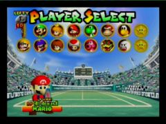 Ecran de sélection du personnage. On commence à avoir du monde en comparaison avec Mario Kart ! (Mario Tennis)