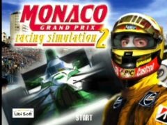 Ecran Titre du jeu Monaco Grand Prix Racing Simulation 2, avec un inconnu en première ligne (Monaco Grand Prix Racing Simulation 2)