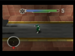 Au tour de Vert de subir une mission dans Power Rangers Lightspeed Rescue sur Nintendo 64. Il va devoir pioupiouter des formes étranges à coup sur ! (Power Rangers Lightspeed Rescue)