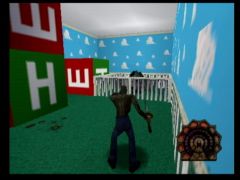 Drôle de décor pour le jeu Shadow Man sur Nintendo 64. Serait-ce la chambre de Luke, le petit frère de Mike Leroi ? (Shadow Man)