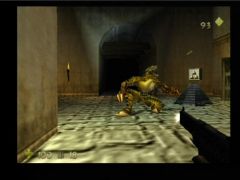 Niveau Port d'Adia du jeu Turok 2 : Seeds of Evil - Bam, une balle dans le bras du dinosaure ! (Turok 2: Seeds Of Evil)