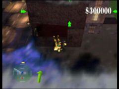 The Cyclone Suit in action! With both feet forward, he is about to demolish a multi-storey building.  (Blast Corps)