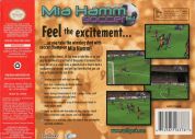 Scan of back side of box of Mia Hamm 64 Soccer