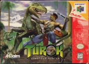 Scan of front side of box of Turok: Dinosaur Hunter