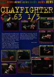 Scan of the preview of ClayFighter 63 1/3 published in the magazine Consoles News 11, page 1