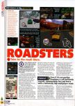 Scan of the review of Roadsters published in the magazine N64 36, page 1