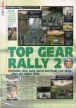 Scan of the review of Top Gear Rally 2 published in the magazine N64 38, page 1