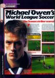 Scan of the preview of Michael Owen's World League Soccer 2000 published in the magazine 64 Magazine 25, page 1