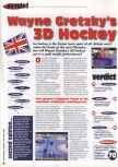 Scan of the review of Wayne Gretzky's 3D Hockey published in the magazine 64 Extreme 8, page 1