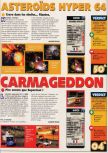 Scan of the review of Carmageddon 64 published in the magazine X64 23, page 1