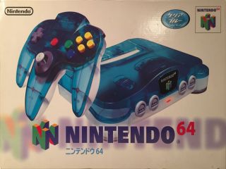 The picture of the Nintendo 64 Clear Blue (Japan) bundle