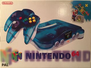 The picture of the Nintendo 64 Clear Blue Super Mario 64 (Europe) bundle
