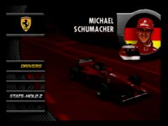 Ecran de choix du pilote du jeu F1 World Grand Prix sur Nintendo 64. Ca permet de retrouver les moments où Schumacher était en forme ! (F-1 World Grand Prix)