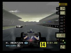 Course sous la pluie dans le jeu F1 World Grand Prix. Les effets de lumière sont pas si mal pour notre bonne vieille N64 ! (F-1 World Grand Prix)