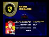 Ecran de choix du pilote du jeu F1 World Grand Prix II sur Nintendo 64. Les belles heures de Schumacher chez Ferrari !