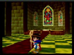 La chapelle présente derrière l'entrée du monastère d'Holy Magic Century sur Nintendo 64. Ayron est prêt à partir! (Holy Magic Century)