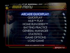 Le menu (All-Star Baseball 2001)