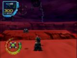 Lupus face à son boss sur Eschebone, niveau de Jet Force Gemini sur Nintendo 64. Le boss est caché derrière l'icône de l'arme.