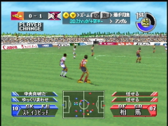 On peut choisir une caméra centrée sur un joueur (J-League Tactics Soccer)