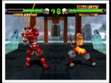 Lord Deimos prêt à abattre sa terrible épée de feu sur Xiao Long lors d'un combat dans le jeu Mace The Dark Age sur Nintendo 64