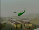 Survol d'un village en hélicoptère