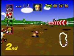 Qu'il est périlleux d'utiliser un champignon doré au milieu des taupes, ça risque de finir en accident !! (Mario Kart 64)