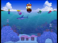 Un mini-jeu plutôt basique qui consiste à aller chercher un trésor au fond de la mer sans se faire croquer par le requin ou toucher par un Bloups ! (Mario Party)