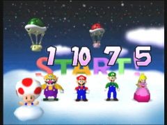 Début d'une partie dans le Rules Land de Mario Party 2. Avec un 10, c'est Mario qui va commencer ! (Mario Party 2)