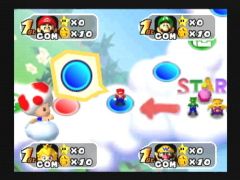 Mario vient d'atterrir sur une case bleu. Tant mieux pour lui, il va gagner 3 pièces ! (Mario Party 2)