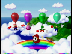 Mini-jeu où vous devez lever le drapeau qui correspond à la pancarte du Maskass. En cas d'erreur, une flèche dans le ballon et c'est la chute libre (Mario Party 2)