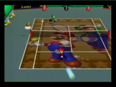 Retour gagnant pour Luigi, Mario ne peut que tristement voir la balle lui échapper ! (Mario Tennis)