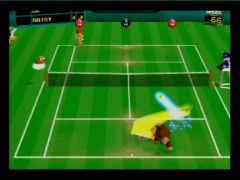 Coup puissant de la part de Donkey Kong ! Daisy ne semble pas encore avoir capté la balle ! (Mario Tennis)