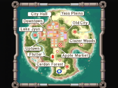 La mappemonde dans laquelle Mega Man va vivre une partie de sa nouvelle aventure. Pour le moment, direction l'Apple Market ! (Mega Man 64)
