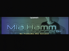 Ecran titre de la version Américaine du jeu, qui se concentre sur le football féminin avec Mia Hamm comme égérie, une légende ! (Michael Owen's World League Soccer 2000)