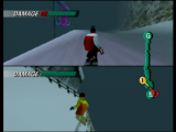 Dans ce mode deux joueurs sur la course Dragon Cave, Kensuke a pris les devants sur Akari qui semble prête à faire une sieste dans la neige.
