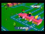 Le menu de Micro Machines 64, qui consiste à passer dans des petits garages pour choisir ses différentes options de jeu.