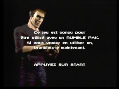 Cet écran vous propose d'insérer un Rumble Pak pour profiter de quelques secousses dans le jeu ! (Mission : Impossible)