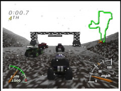 La neige s'accumule au fil des tours (Monster Truck Madness 64)