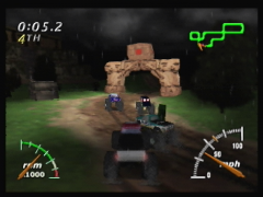 Vos 3 adversaires essaient de vous bloquer. (Monster Truck Madness 64)