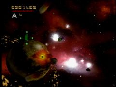 En haut, votre score et le nombre de vies restantes (Asteroids Hyper 64)