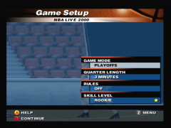 Le menu principal (NBA Live 2000)