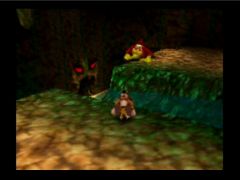 Banjo et Kazooie prêts à en découdre avec un sbire du repaire de Gruntilda (Banjo-Kazooie)