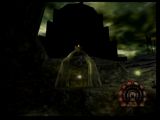 Nous voici dans le royaume des morts du jeu Shadow Man sur Nintendo 64. On peut voir en arrière plan se dessiner la silhouette de l'asile