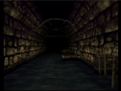 Passage dans les égouts dans le jeu Shadowgate 64 : Trial of the four Towers - Si vous allez au fond, vous vous noierez avec un squelette ! (Shadowgate 64: Trial of the Four Towers)