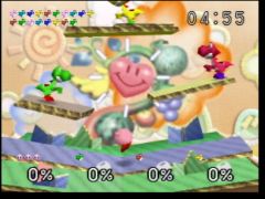 Dans ce niveau, il va falloir vous débarrasser de tous les Yoshi qui vont apparaître au fur et à mesure. Il y en a beaucoup, ils sont pas vifs ! (Super Smash Bros.)