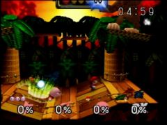 On ne sera pas trop de trois pour espérer faire valser ce Donkey Kong Géant ! A moins qu'il ne décide de se suicider, ce qui arrive parfois ^_^ (Super Smash Bros.)